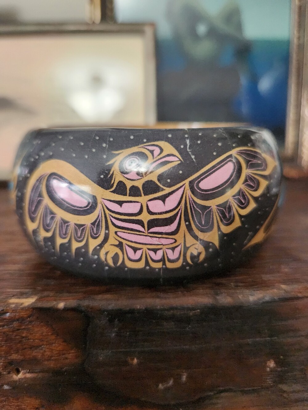 Paul Windsor-" Dancing Northern Lights" Thunderbird Handpainted Wooden Bangle